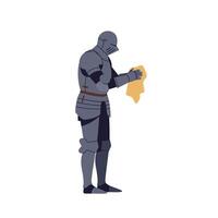 Knight in armor holding a piece of cloth in flat illustration vector