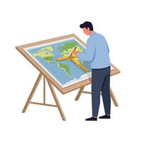 Man Drawing a Map on a Table in Flat Art Style vector