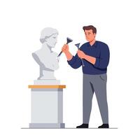 Sculptor refining details of a statue in flat illustration style vector