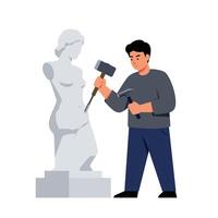 Sculptor working on a statue in flat design art vector