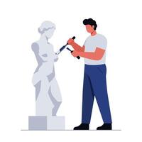 Sculptor Carving a Statue in Minimal Style Art vector