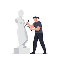 Sculptor chiseling a statue in detailed flat art style with tools and dynamic pose illustration vector