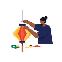 Person crafting colorful lantern in flat design style art vector