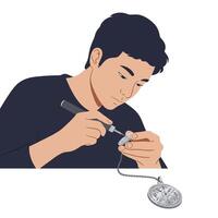 Crafting a detailed pendant with a tool in minimal art style vector