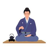 Japanese tea ceremony participant in traditional attire with minimal design art vector