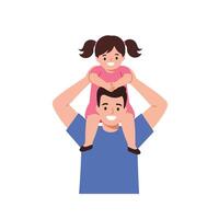 Father carrying daughter on shoulders in minimal flat art vector
