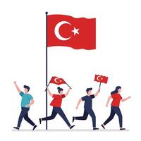 People marching with Turkish flags in flat design art vector