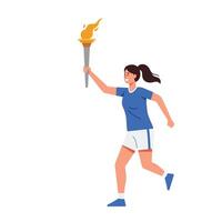 Woman running with a torch in minimal flat design art vector