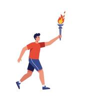 Torch bearer running with flame in vibrant flat illustration vector