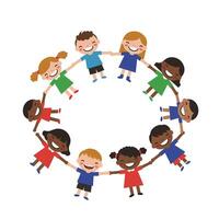 Children holding hands in a joyful circle, flat design illustration vector
