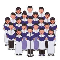 Childrens choir performing harmoniously in flat art style with vibrant colors and simple shapes illustration vector