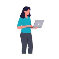 Woman using laptop in a flat style illustration with modern design elements vector