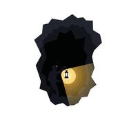 A person exploring a dark cave with a lantern in minimal art vector