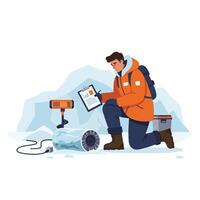 Scientist analyzing ice core sample in a detailed flat illustration vector