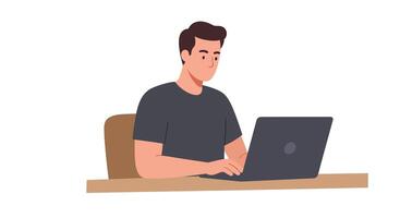 Man working on laptop in a modern workspace flat illustration vector