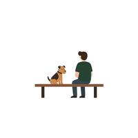 Person sitting on a bench with a dog in minimal flat illustration vector