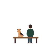 Person sitting on a bench with dog in flat illustration vector