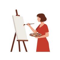 Artist creating a masterpiece on canvas in flat art style vector