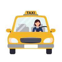 Yellow taxi cab with driver in a flat design illustration vector