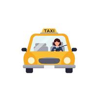 Yellow taxi with driver in flat design art vector