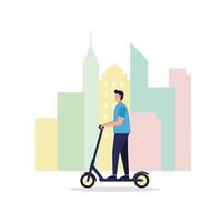 Person riding electric scooter in urban setting flat illustration vector
