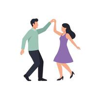Dancing couple in vibrant attire performing together in flat art vector