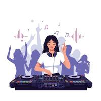 DJ performing live with vibrant crowd in flat art style vector