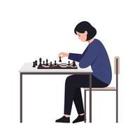 Chess player focused on game strategy in minimal flat illustration vector