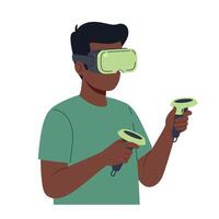 Virtual reality user engaging in immersive experience with flat, colorful illustration vector
