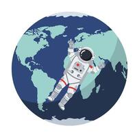 Astronaut floating above Earth in flat design art vector