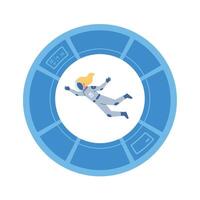 Astronaut floating in circular space station design with flat colors and minimal details art vector