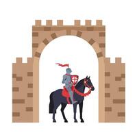 Knight on Horseback Under Medieval Archway in Flat Art Style vector