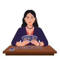 Tarot card reader with detailed illustrations and vibrant colors in art vector