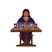 Tarot card reader at a table in flat art style vector