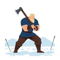 Strong warrior character with axe in flat art style vector