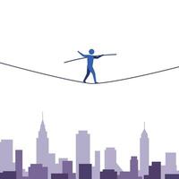 A tightrope walker balancing above city skyline in minimal art vector