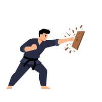 Martial artist breaking board in action with flat design style art vector