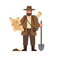 Adventurer holding treasure map in flat design style art vector