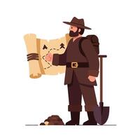 Adventurer holding treasure map in flat style art vector