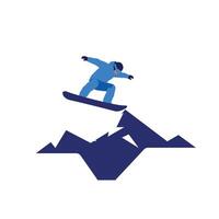 Snowboarder performing a jump over mountains in flat art vector