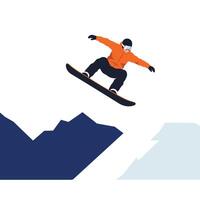 Snowboarder performing a jump in minimal flat illustration style art vector