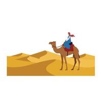 Camel rider traversing sandy dunes in flat design art vector