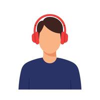 Person wearing red headphones in flat design style art vector