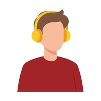 Young person wearing yellow headphones in a minimal flat design illustration vector