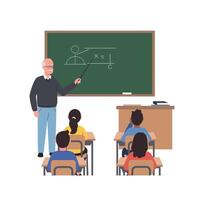 Teacher explaining concepts to students in a flat and colorful illustration vector