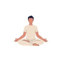 Man meditating in a peaceful pose with minimal design style illustration vector