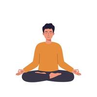 Person meditating in a peaceful pose with flat minimal style art vector