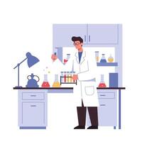 Scientist conducting experiments in a modern laboratory with flat design art vector