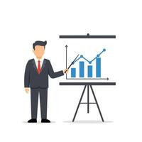 Businessman presenting growth data on a flip chart in minimal art vector