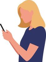 Woman using smartphone in minimal style with flat colors and simple shapes illustration vector